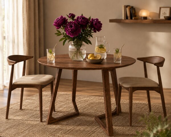 Masa rotunda dining din lemn masiv TERRA WALNUT 100x100x75 cm