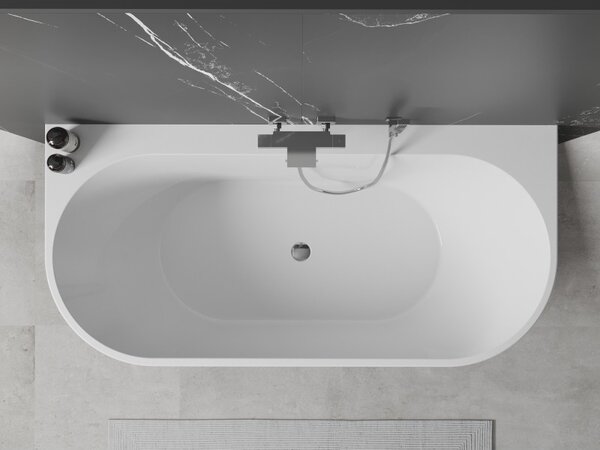 Mexen Oval+, cadă de sine stătătoare pe perete 170 x 80 cm, alb lucios, crom preaplin, 52681708000-01