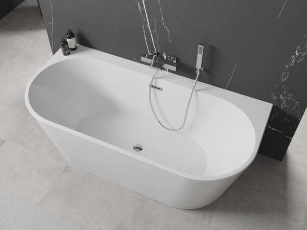 Mexen Oval+, cadă de sine stătătoare pe perete 170 x 80 cm, alb lucios, crom preaplin, 52681708000-01