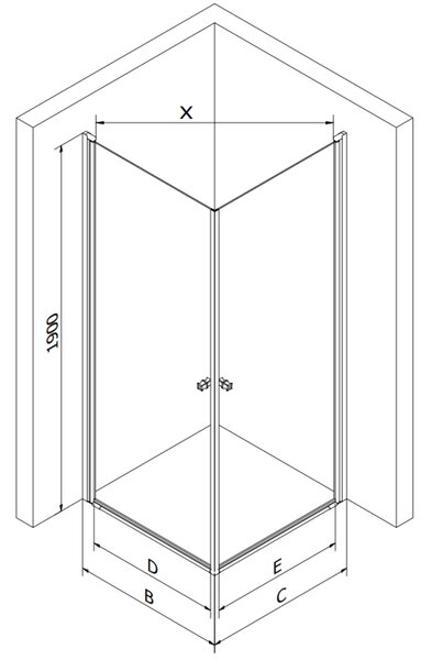 Mexen Pretoria Duo, cabină de duș cu 2 aripi 90(uşă) x 90(uşă) x 190 cm, sticlă transparentă de 6 mm, profil negru + cadă de duș subțire 5 cm, alb, 8…