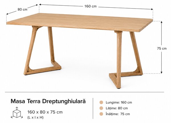 Masa dining dreptunghiulara Terra Oak 160x80x75 cm