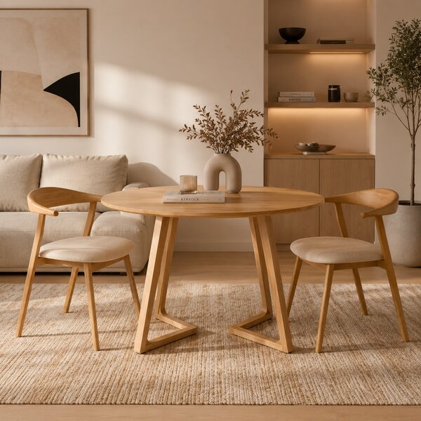 Masa rotunda dining din lemn masiv Terra Oak 100x100x75 cm