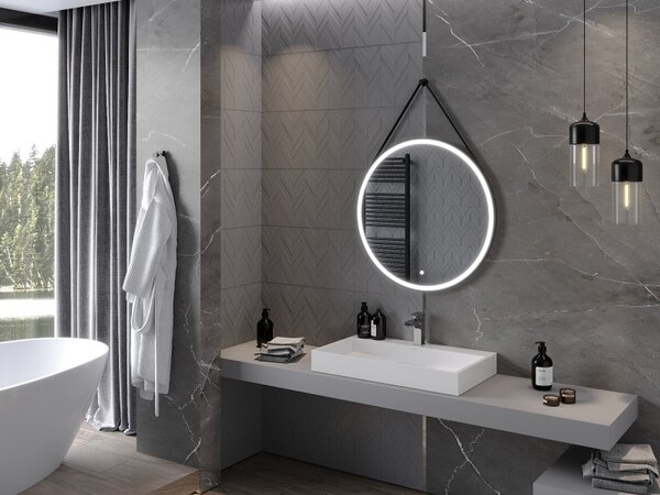 Mexen Reni, oglinda baie LED cu iluminare din spate 80x80 cm, 6000K, rama neagra, anti-aburire, 9812-080-080-611-70