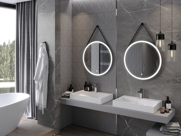 Mexen Reni, oglinda baie LED cu iluminare din spate 70x70 cm, 6000K, rama neagra, anti-aburire, 9812-070-070-611-70