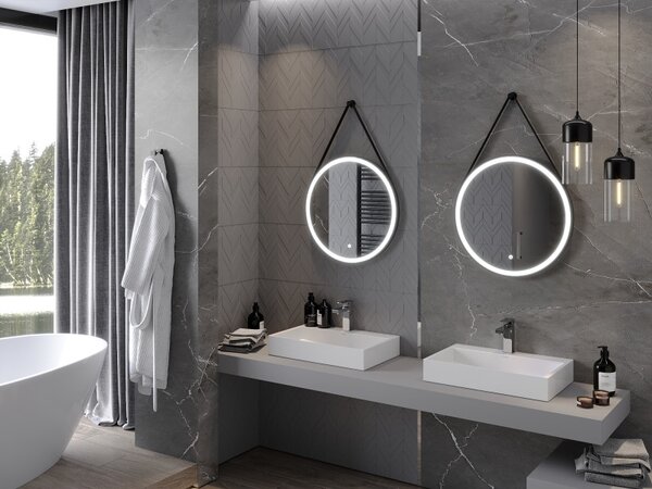 Mexen Reni, oglinda baie LED cu iluminare din spate 60x60 cm, 6000K, rama neagra, anti-aburire, 9812-060-060-611-70