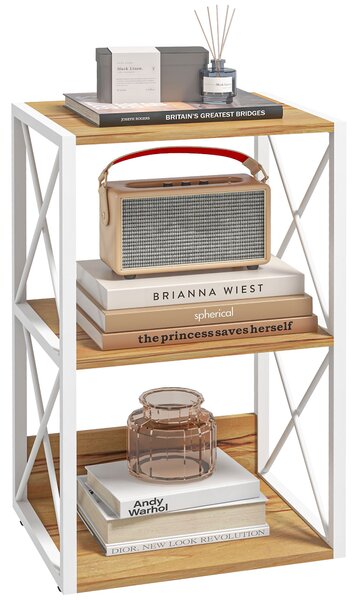 Mobilier Rastel Librarie 3 Rafturi cu Schelet in Otel Alb si Rafturi in Lemn 40x35x72.5cm HOMCOM | Aosom Romania