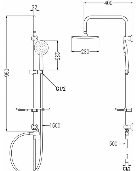 Set dus Mexen T67 cu cap superior 23 cm, crom/alb, 798676793-00