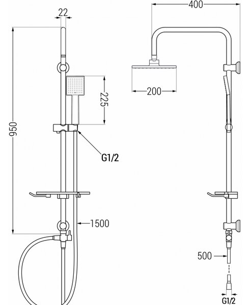 Set de duș Mexen T45 cu cap pătrat superior, crom, 798454593-00