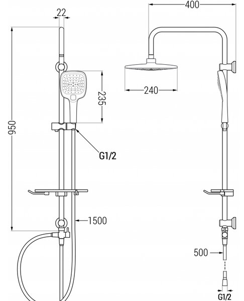 Set de duș Mexen T17 cu cap pătrat superior, crom/alb, 798171793-02