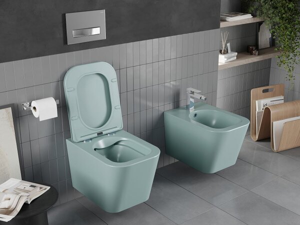 Mexen Teo, WC suspendat Rimless cu scaun toaleta slim, duroplast, verde mat, 30854048