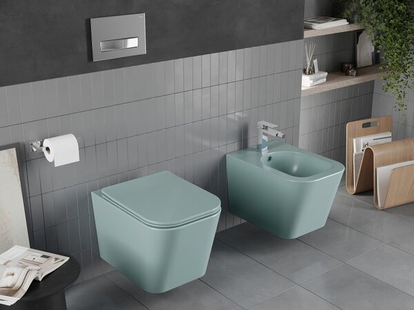 Mexen Teo, WC suspendat Rimless cu scaun toaleta slim, duroplast, verde mat, 30854048