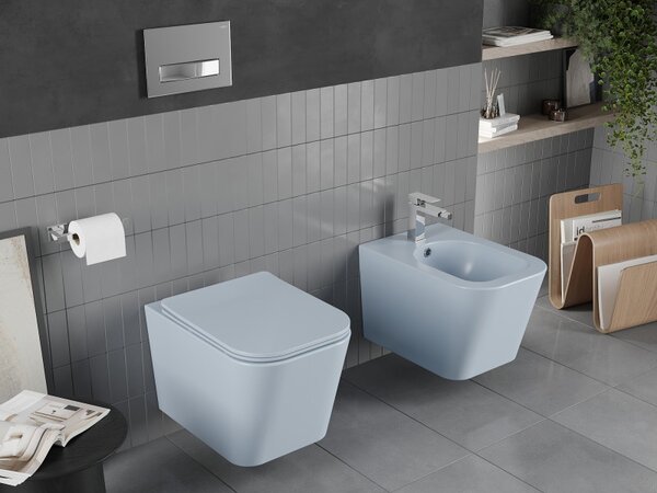 Mexen Teo, WC suspendat Rimless cu scaun de toaletă subțire, duroplast, gri-albastru mat, 30854069