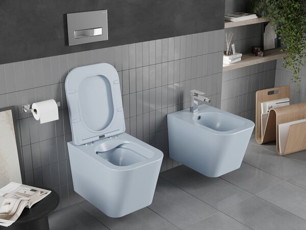 Mexen Teo, WC suspendat Rimless cu scaun de toaletă subțire, duroplast, gri-albastru mat, 30854069