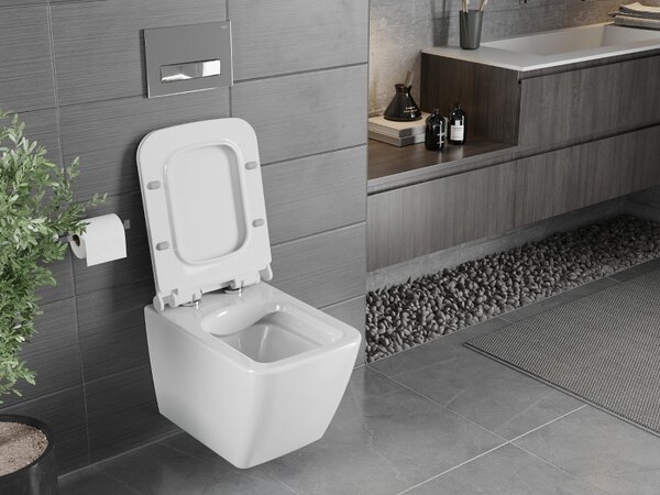 Bol suspendat Mexen VEGA Rimless cu scaun subțire, în cădere liberă, 52 x 36 cm, alb, 30654000
