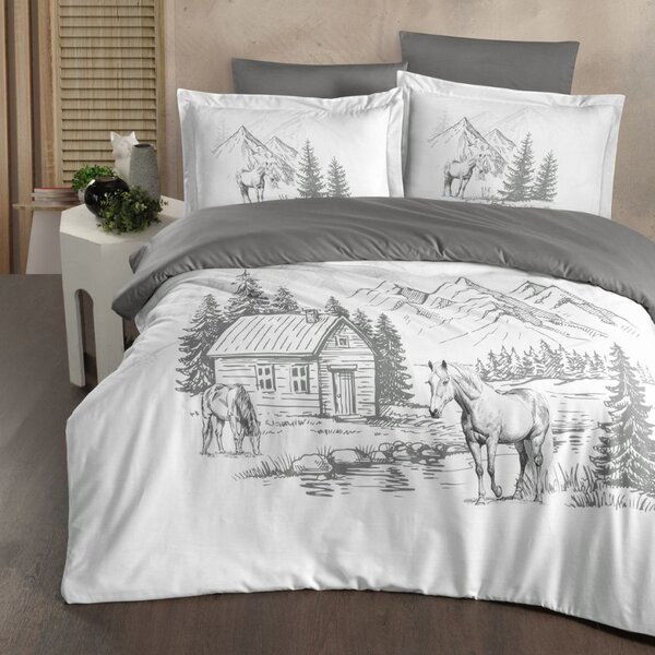 Lenjerie de pat, 3D bumbac satin de lux 6 piese, First Choice, Keira, Cabana montana