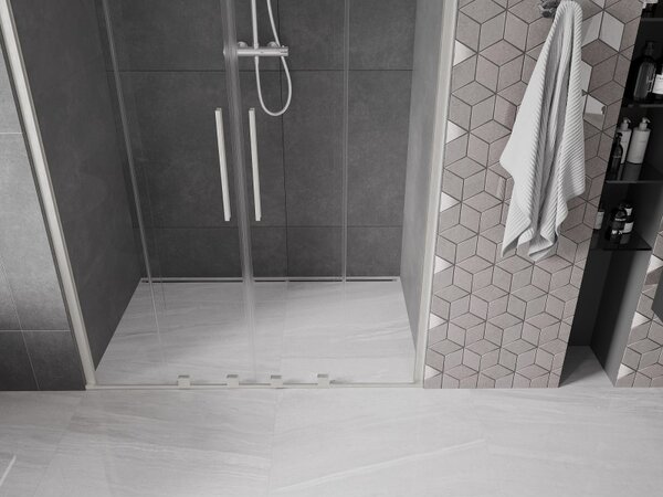 Mexen Velar Duo, ușă de duș glisantă pentru deschidere 140 cm, sticlă transparentă de 8 mm, oțel periat, 871-140-000-02-97