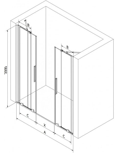 Mexen Velar Duo, usa culisanta pentru deschidere 150x200 cm, sticla transparenta 8mm, negru mat, 871-150-000-02-70