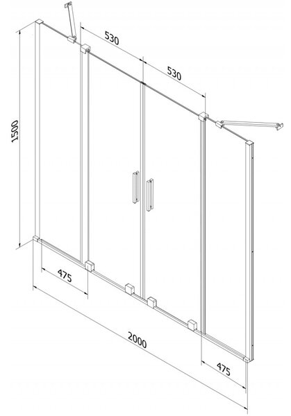 Mexen, Mexen Velar Duo paravan de baie glisant cu 2 aripi 200 x 150 cm, bruma, aur roz - 896-200-000-32-60