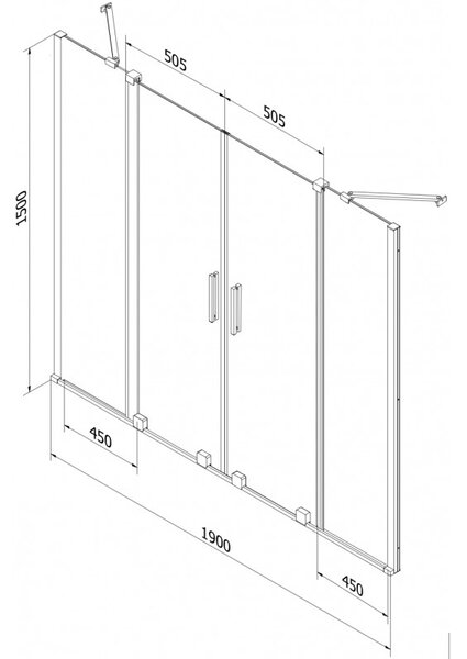 Mexen, Mexen Velar Duo paravan culisant pentru baie cu 2 aripi 190 x 150 cm, transparent, gun metal - 896-190-000-02-95