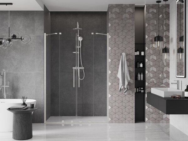 Mexen Velar Duo, ușă de duș glisantă pentru deschidere 140 cm, sticlă transparentă de 8 mm, oțel periat, 871-140-000-02-97
