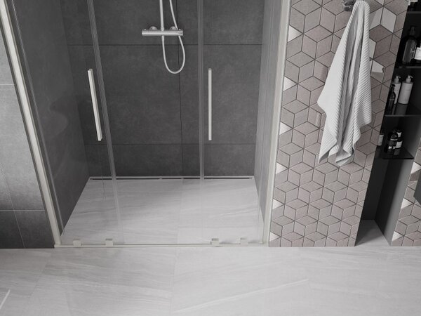 Mexen Velar Duo, ușă de duș glisantă pentru deschidere 140 cm, sticlă transparentă de 8 mm, oțel periat, 871-140-000-02-97