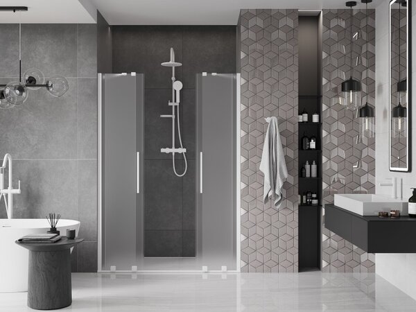 Mexen Velar Duo, usa de dus culisanta pentru deschidere 140 cm, sticla mat 8 mm, alb mat, 871-140-000-32-20