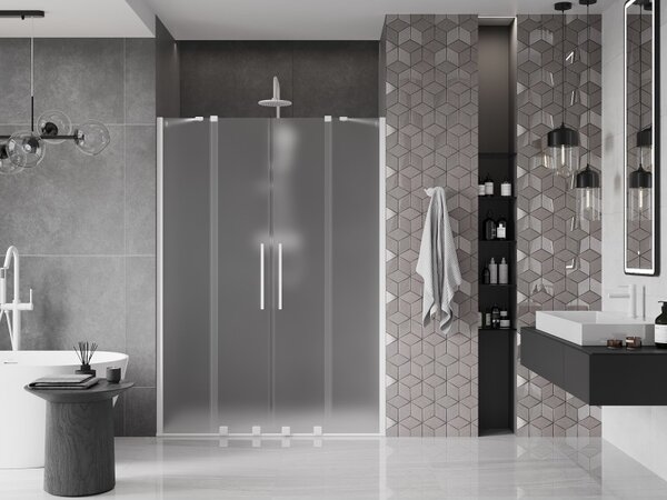 Mexen Velar Duo, usa de dus culisanta pentru deschidere 140 cm, sticla mat 8 mm, alb mat, 871-140-000-32-20
