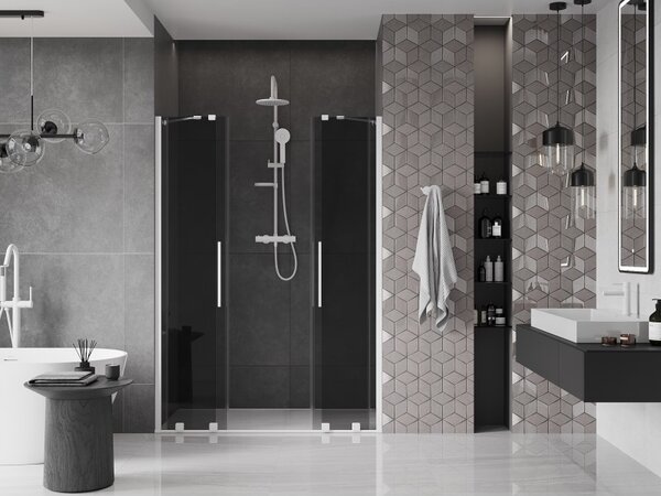 Mexen Velar Duo, usa de dus culisanta pentru deschidere 140 cm, sticla gri 8 mm, alb mat, 871-140-000-42-20