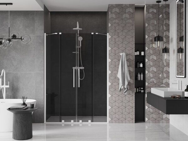 Mexen Velar Duo, usa de dus culisanta pentru deschidere 140 cm, sticla gri 8 mm, alb mat, 871-140-000-42-20