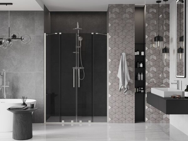 Mexen Velar Duo, usa de dus culisanta pentru deschidere 140 cm, sticla gri 8 mm, otel periat, 871-140-000-42-97
