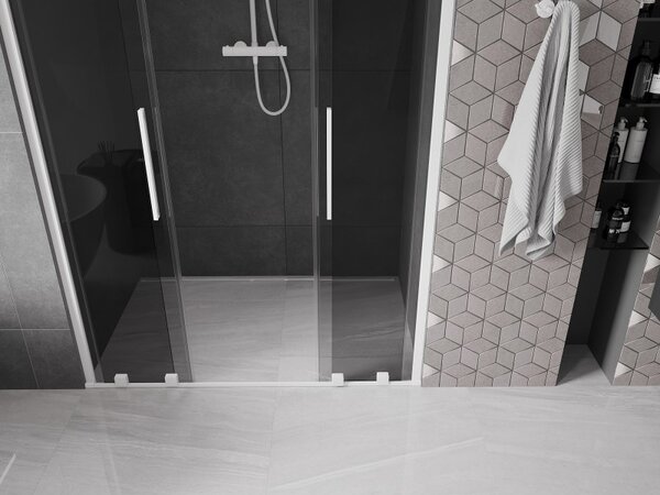 Mexen Velar Duo, usa de dus culisanta pentru deschidere 140 cm, sticla gri 8 mm, alb mat, 871-140-000-42-20