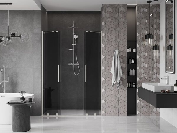 Mexen Velar Duo, usa de dus culisanta pentru deschidere 140 cm, sticla gri 8 mm, otel periat, 871-140-000-42-97