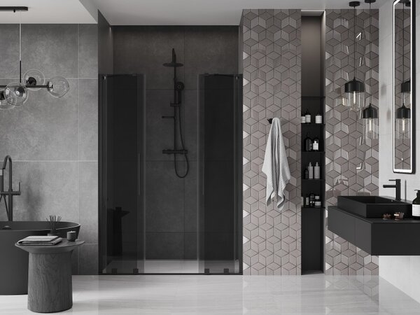 Mexen Velar Duo, usa de dus culisanta pentru deschidere 140 cm, sticla gri 8mm, negru mat, 871-140-000-42-70