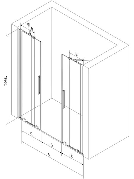 Mexen Velar Duo, usa de dus culisanta pentru o deschidere de 200 cm, sticla gri 8 mm, auriu lucios, 871-200-000-42-50