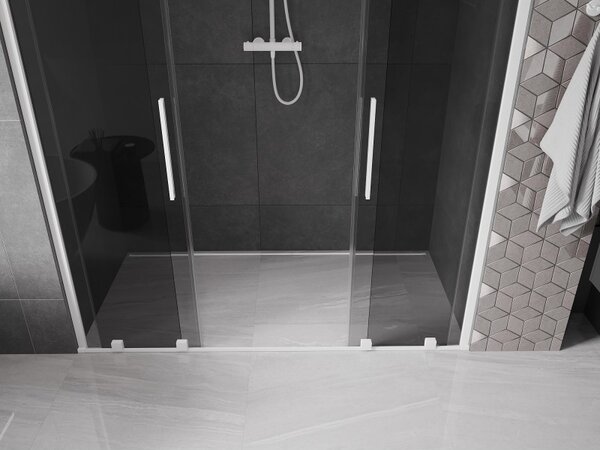 Mexen Velar Duo, usa de dus culisanta pentru deschidere 200 cm, sticla gri 8 mm, alb mat, 871-200-000-42-20