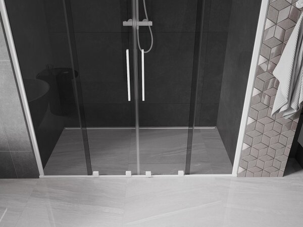 Mexen Velar Duo, usa de dus culisanta pentru deschidere 200 cm, sticla gri 8 mm, alb mat, 871-200-000-42-20