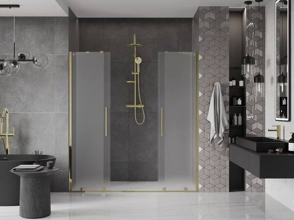 Mexen Velar Duo, usa de dus culisanta pentru o deschidere de 200 cm, sticla mat 8 mm, auriu lucios, 871-200-000-32-50