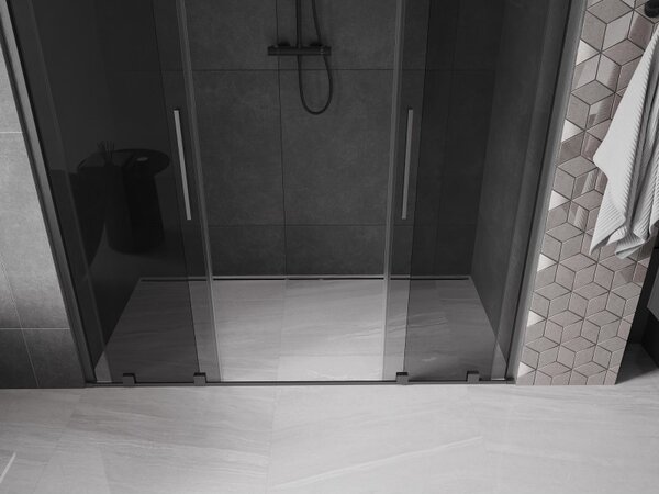 Mexen Velar Duo, usa de dus culisanta pentru deschidere 200 cm, sticla gri 8 mm, grafit lustruit, 871-200-000-42-66