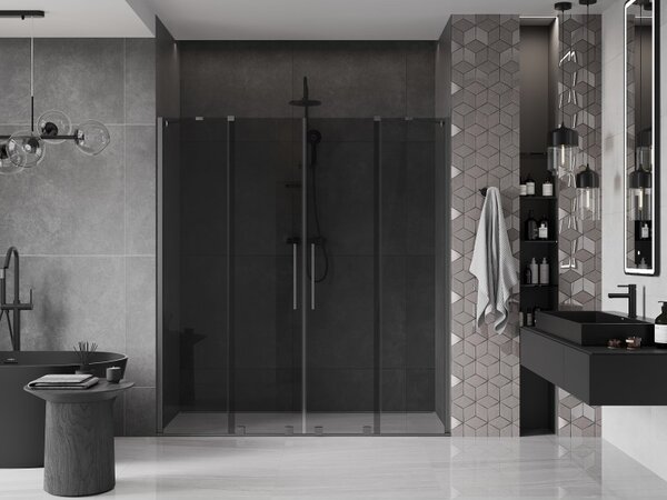 Mexen Velar Duo, usa de dus culisanta pentru deschidere 200 cm, sticla gri 8 mm, grafit lustruit, 871-200-000-42-66