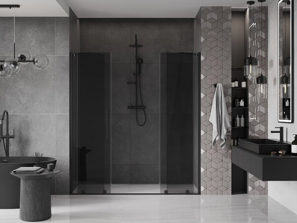 Mexen Velar Duo, usa de dus culisanta pentru deschidere 170 cm, sticla gri 8mm, negru mat, 871-170-000-42-70