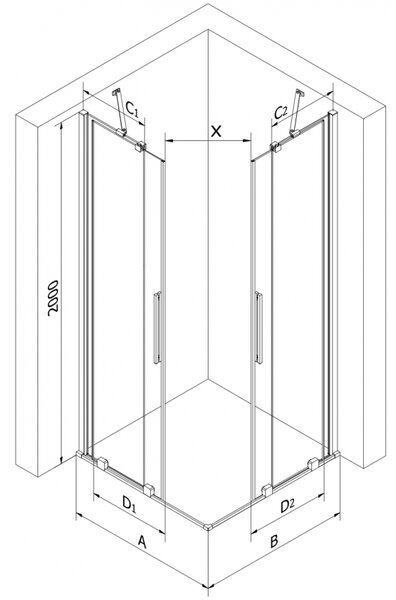 Mexen Velar Duo, cabină de duș cu ușă glisantă 90 x 80 cm, sticlă mată 8 mm, crom, 871-090-080-32-01