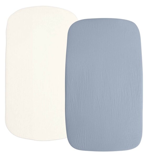 Set 2 cearceafuri din muselina cu elastic roata pentru patut cosleeper 90x50 cm Kidizi jeans, bumbac 100%