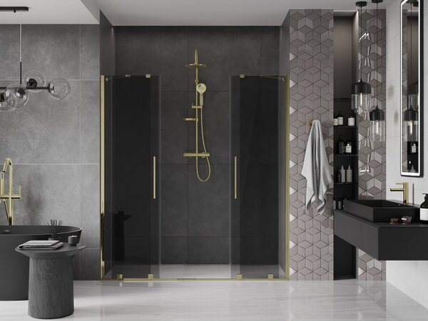 Mexen Velar Duo, usa de dus culisanta pentru o deschidere de 200 cm, sticla gri 8 mm, auriu lucios, 871-200-000-42-50