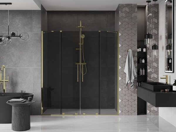 Mexen Velar Duo, usa de dus culisanta pentru o deschidere de 200 cm, sticla gri 8 mm, auriu lucios, 871-200-000-42-50