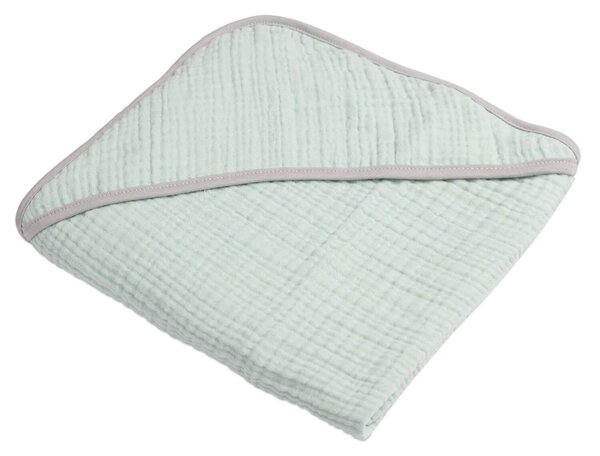 Prosop bebelus cu gluga din muselina patru straturi 80x80 cm Kidizi Light Mint, 100% bumbac delicat si absorbant