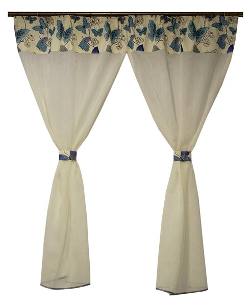 Perdea Velaria in ivory creponat si fluturi albastri, 130x170 cm
