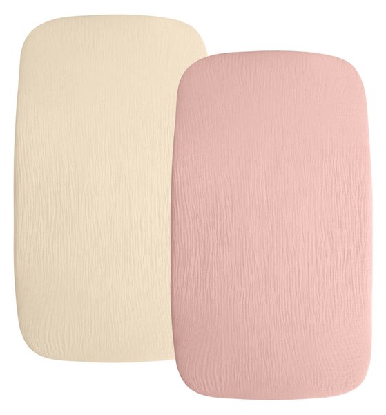 Set 2 cearceafuri din muselina cu elastic roata pentru patut cosleeper 90x50 cm Kidizi pink , bumbac 100%