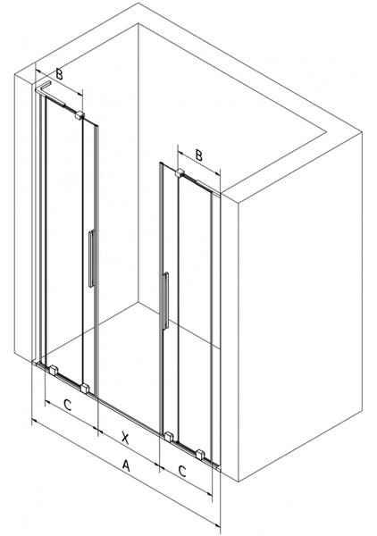 Mexen Velar L Duo, usa de dus culisanta pentru deschidere 140 cm, sticla gri 8mm, aur roz, 871-140-003-42-60