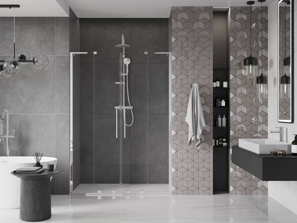 Mexen Velar L Duo, usa de dus glisant pentru deschidere 150 cm, sticla transparenta 8 mm, crom, 871-150-003-02-01