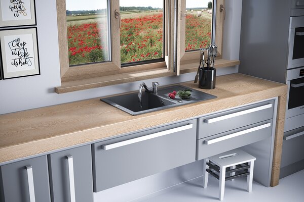 Laveo Trzynastka chiuvetă din granit 79x48 cm gri/grafit/onix SBP511T